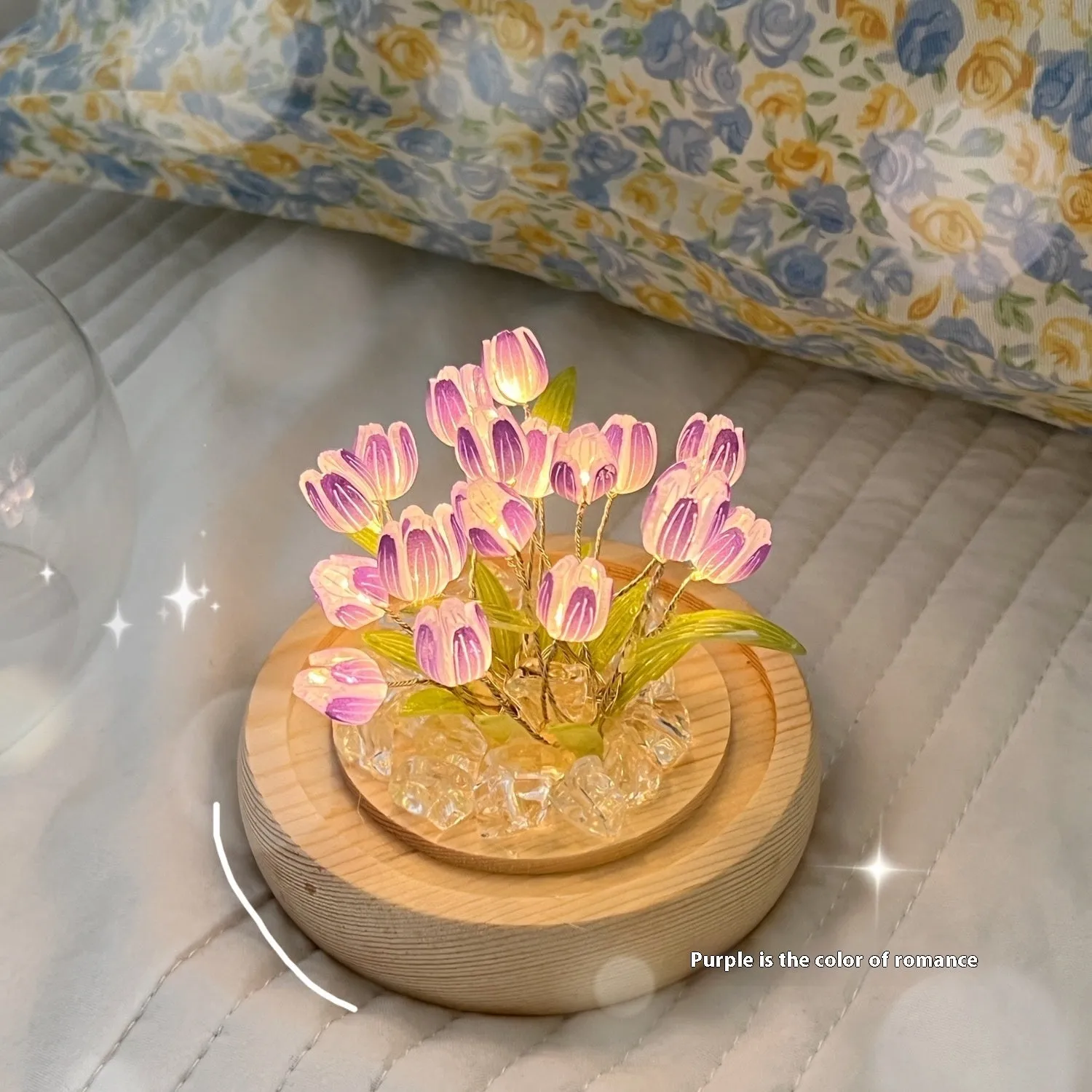 LED tulip artificial flower small night lamp battery-powered 1W pink DIY material package