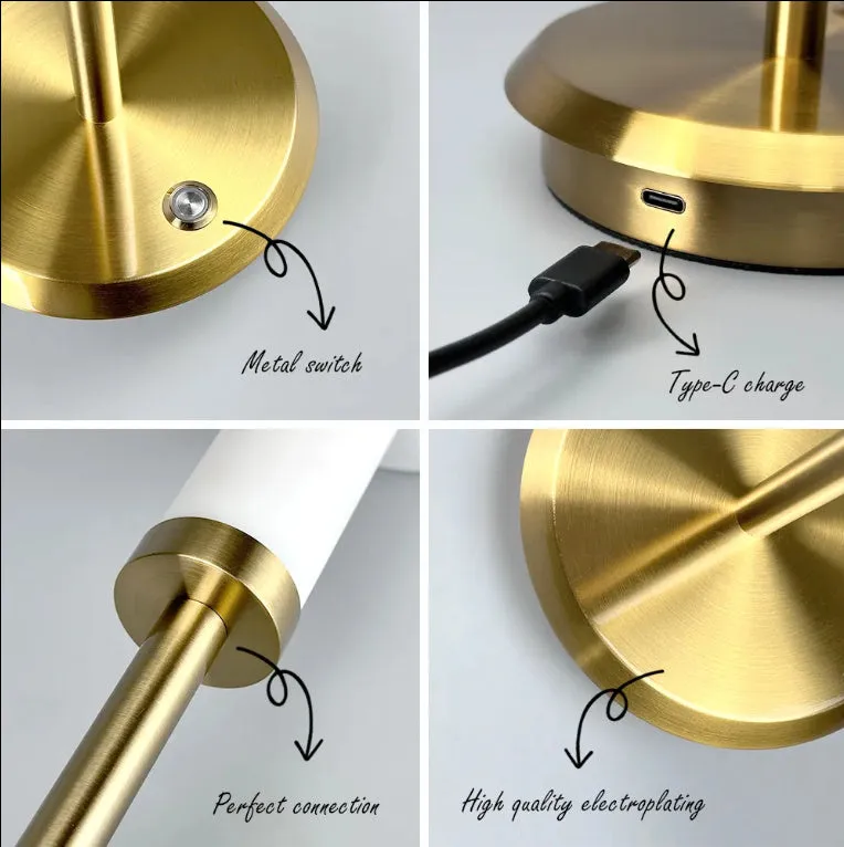 Alloy desk lamp with LED, rechargeable 5200mAh battery, gold silver finish
