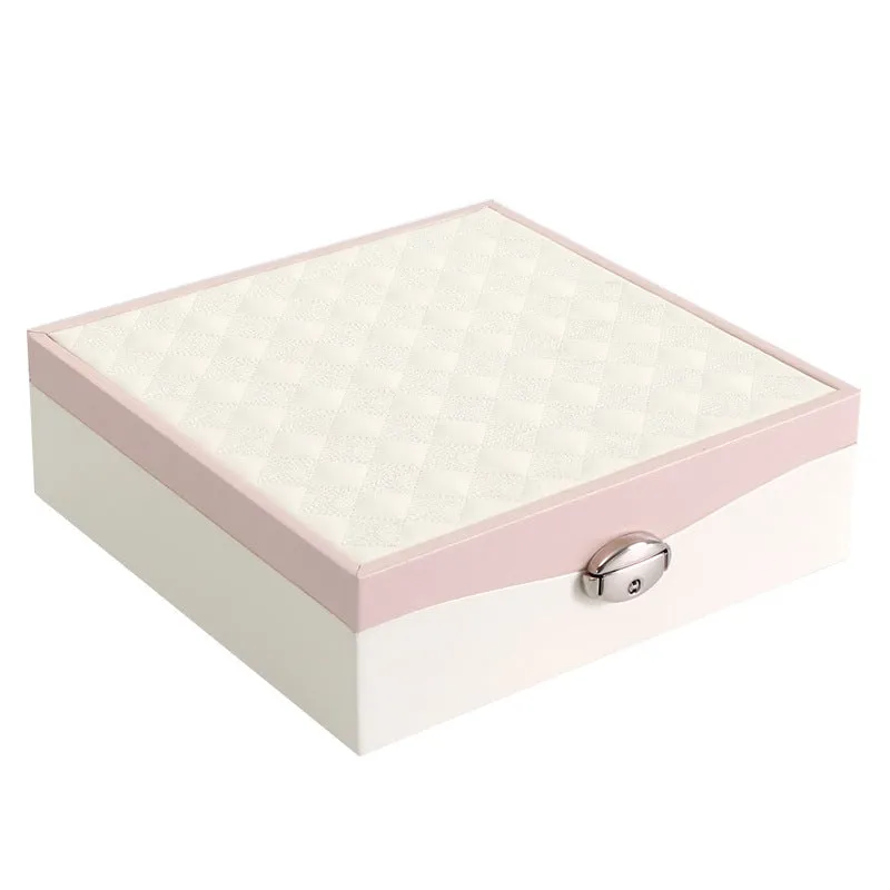 Red or white PU leather jewellery storage box with large capacity for necklaces and rings