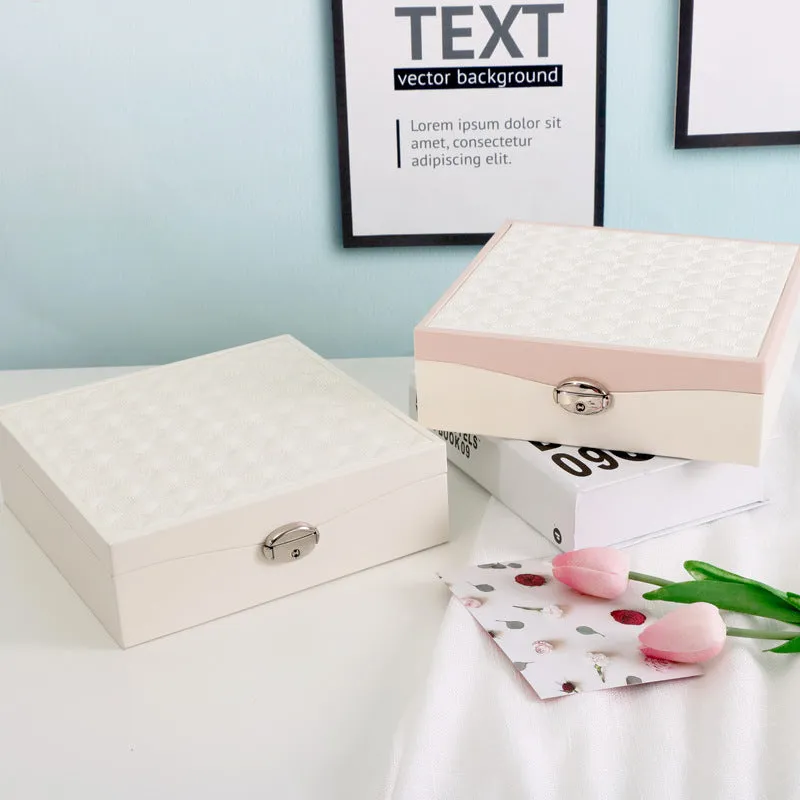 Red or white PU leather jewellery storage box with large capacity for necklaces and rings