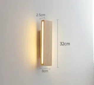Solid wood bedroom bedside LED wall lamp in Nordic Japanese style, 22cm size, warm light wooden finish