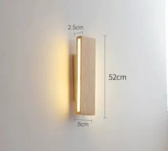 Solid wood bedroom bedside LED wall lamp in Nordic Japanese style, 22cm size, warm light wooden finish