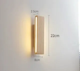 Solid wood bedroom bedside LED wall lamp in Nordic Japanese style, 22cm size, warm light wooden finish