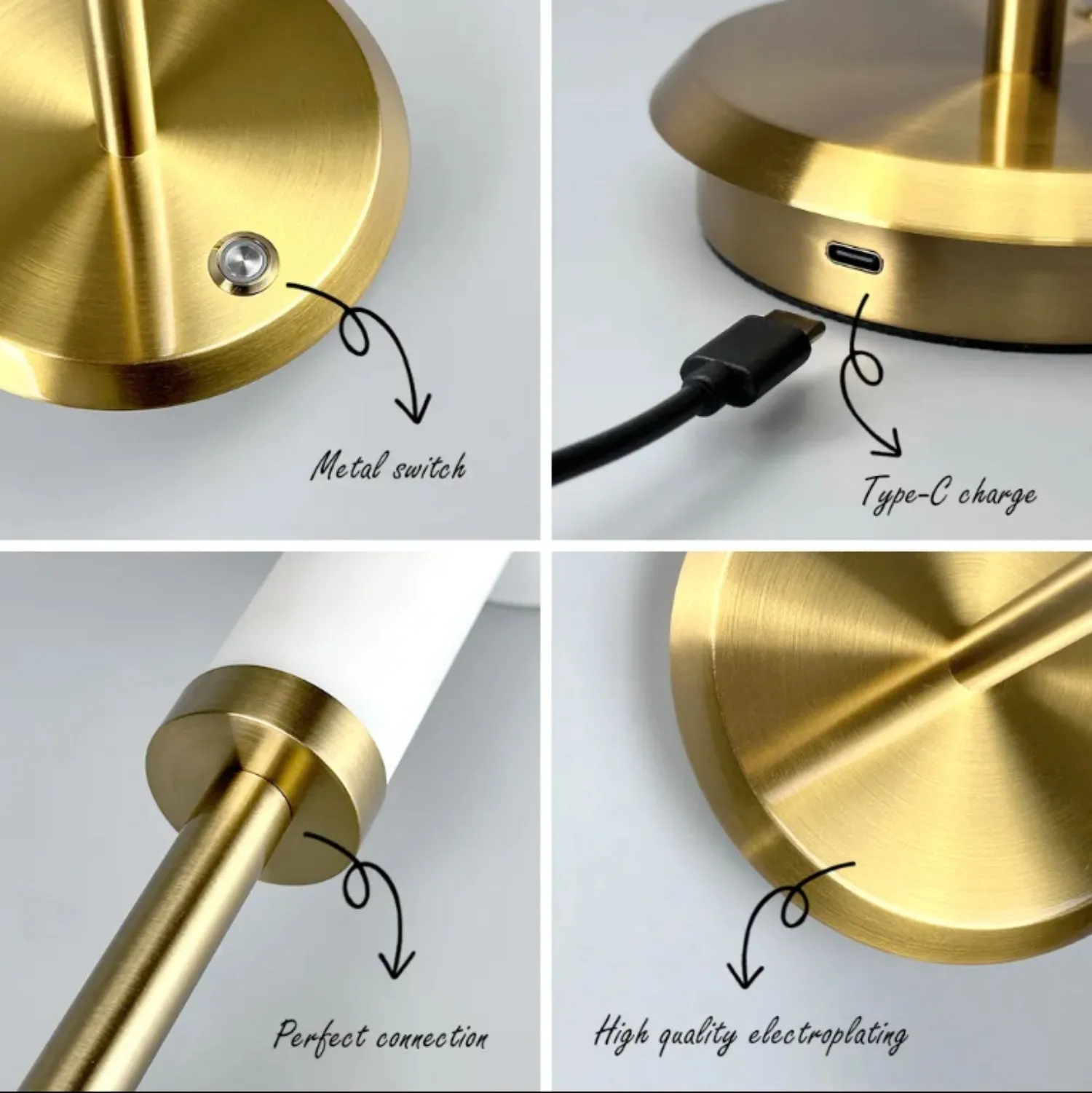 Gold finish alloy desk lamp with 3W LED and Type-C charging port