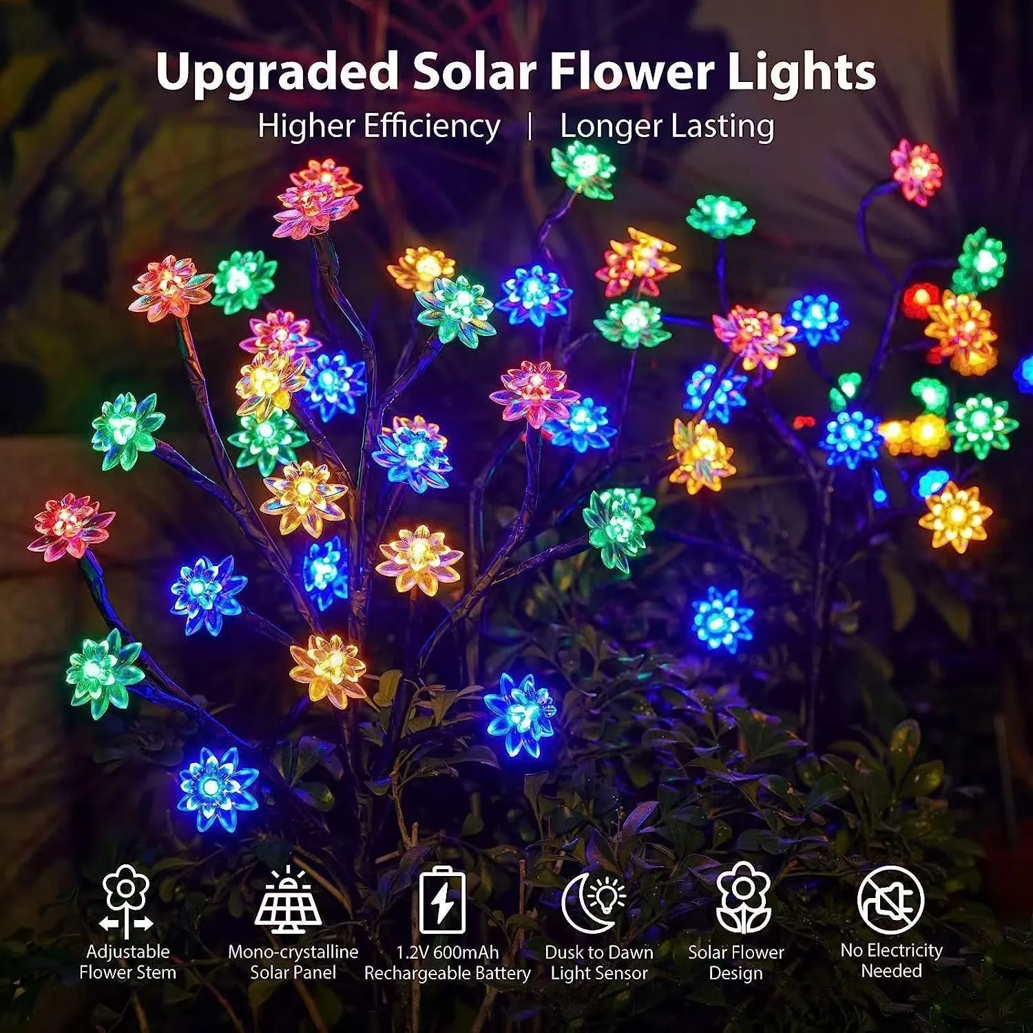 Outdoor solar LED garden ground lamp in flower shape with PVC shell and IP65 protection