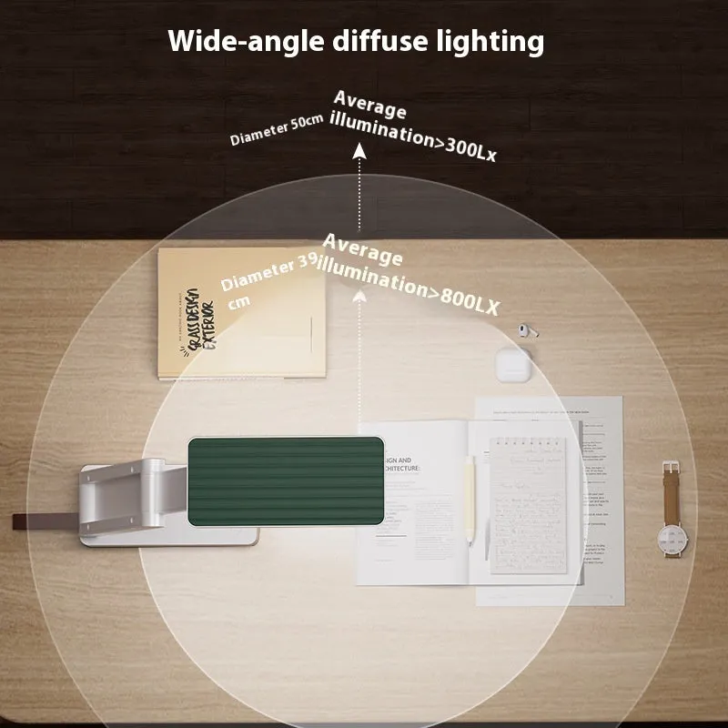White table lamp with charging function, clock, and power bank on a desk