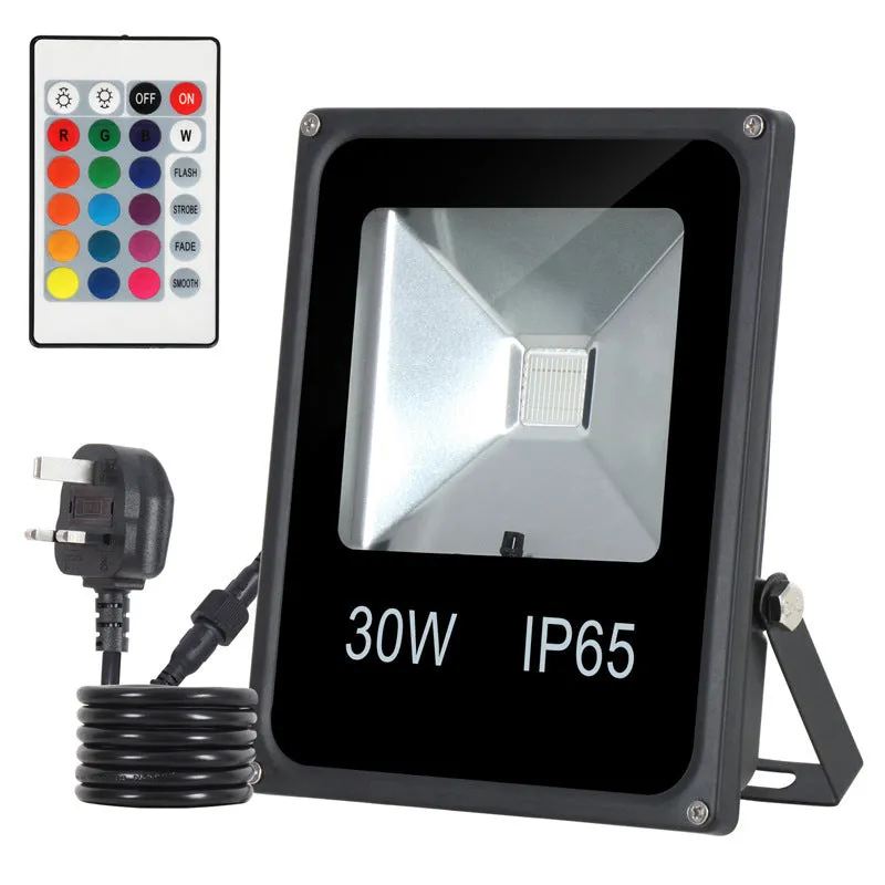 Black aluminium LED flood light for outdoor building and industrial illumination.
