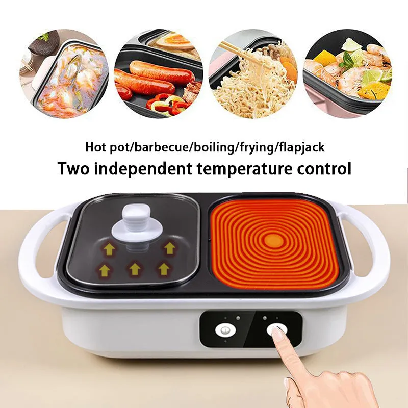 White dual-use electric caldron and frying oven with mechanical controls, compact design for 2-3 person households
