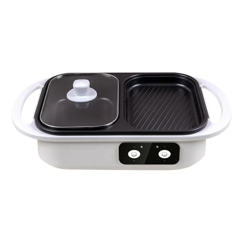 White dual-use electric caldron and frying oven with mechanical controls, compact design for 2-3 person households