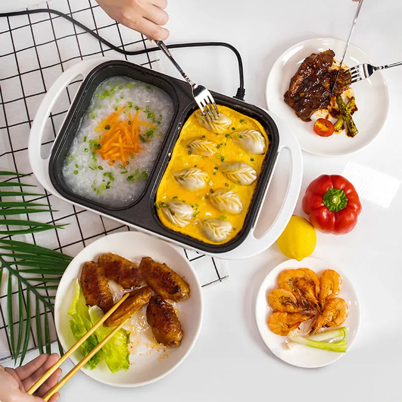 White dual-use electric caldron and frying oven with mechanical controls, compact design for 2-3 person households