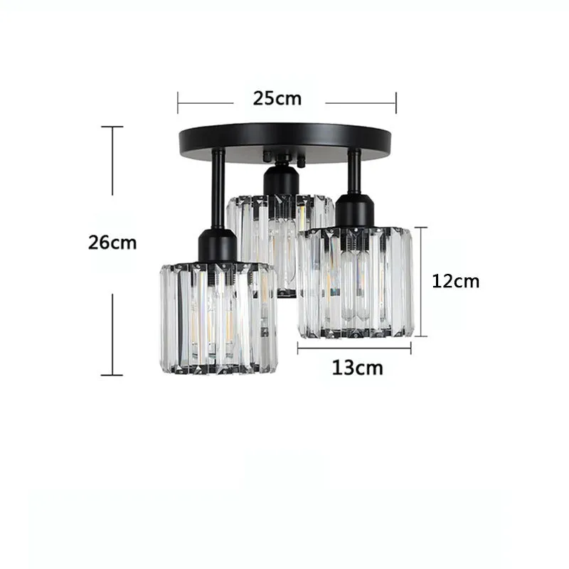 Modern crystal ceiling light in black finish with metal frame and crystal accents for corridor or entrance use