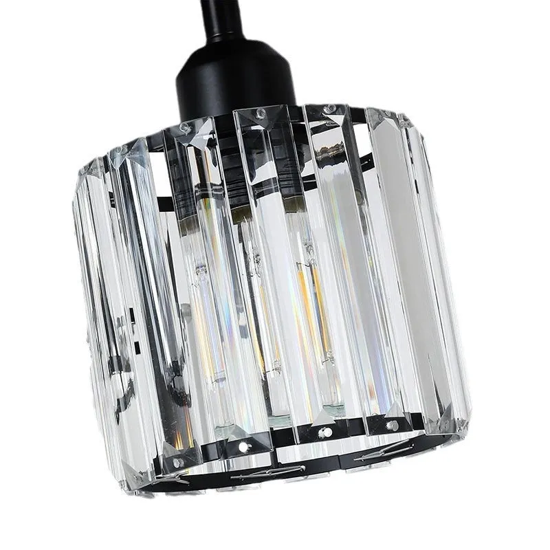 Modern crystal ceiling light in black finish with metal frame and crystal accents for corridor or entrance use