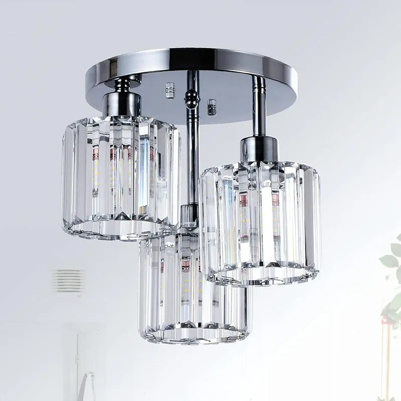 Modern crystal ceiling light in black finish with metal frame and crystal accents for corridor or entrance use