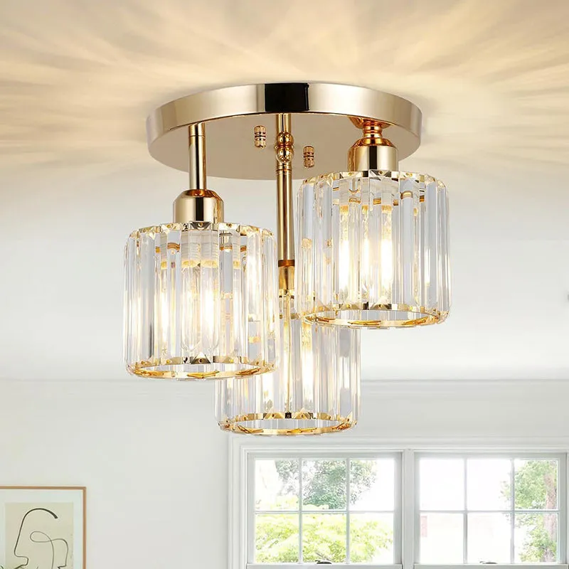Modern crystal ceiling light in black finish with metal frame and crystal accents for corridor or entrance use
