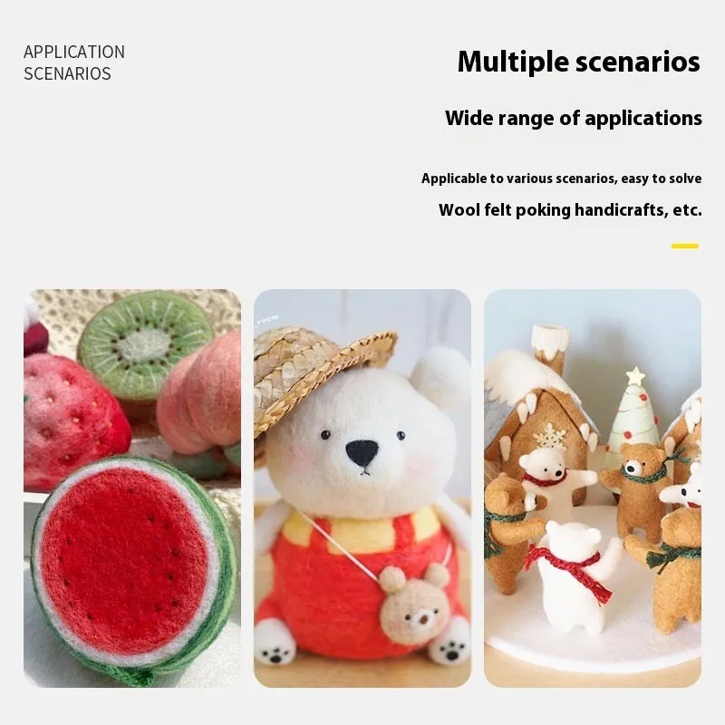 Wool felt stamp pin handicraft tool with multiple needle thickness options including thick, thin, and star needles.