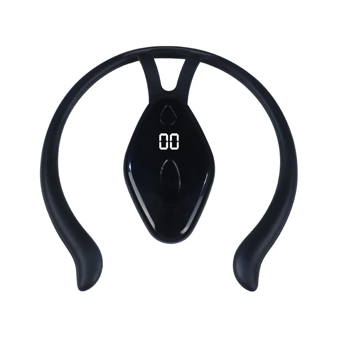 Children's smart LCD posture corrector with vibration reminder in black and orange, ergonomic design for invisible wearing