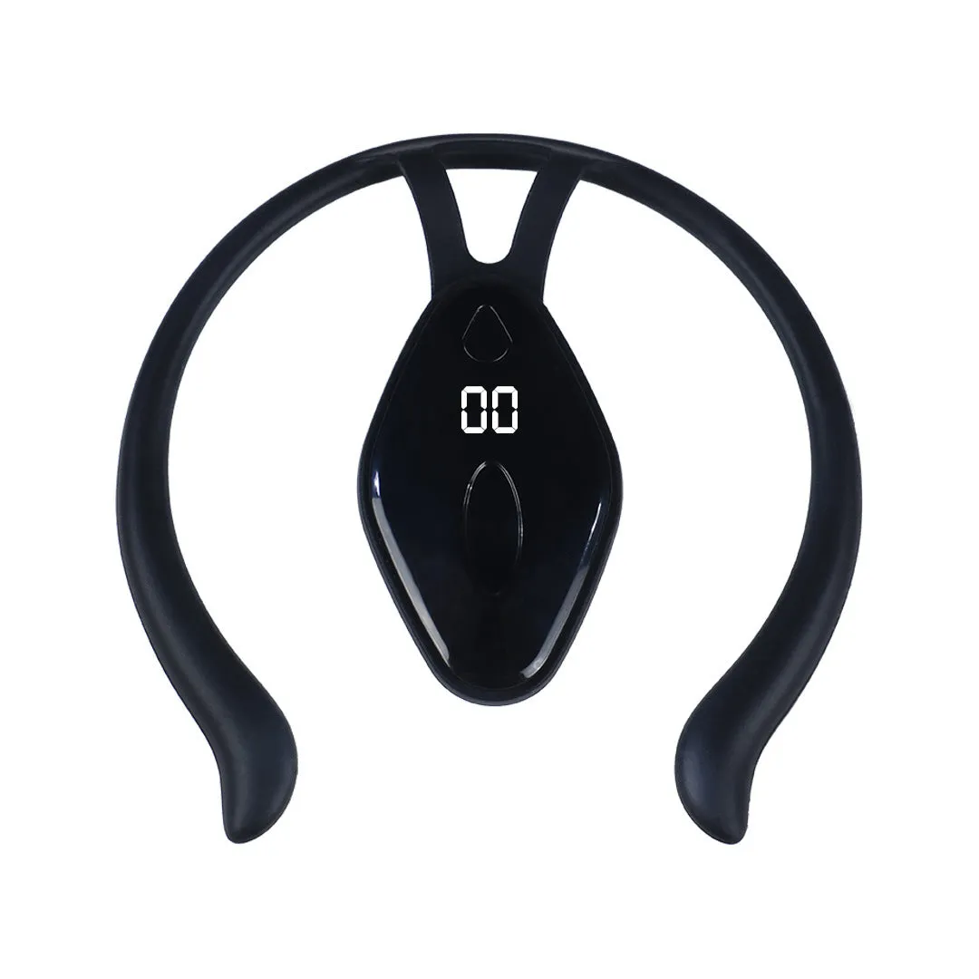 Children's smart LCD posture corrector with vibration reminder in black and orange, ergonomic design for invisible wearing