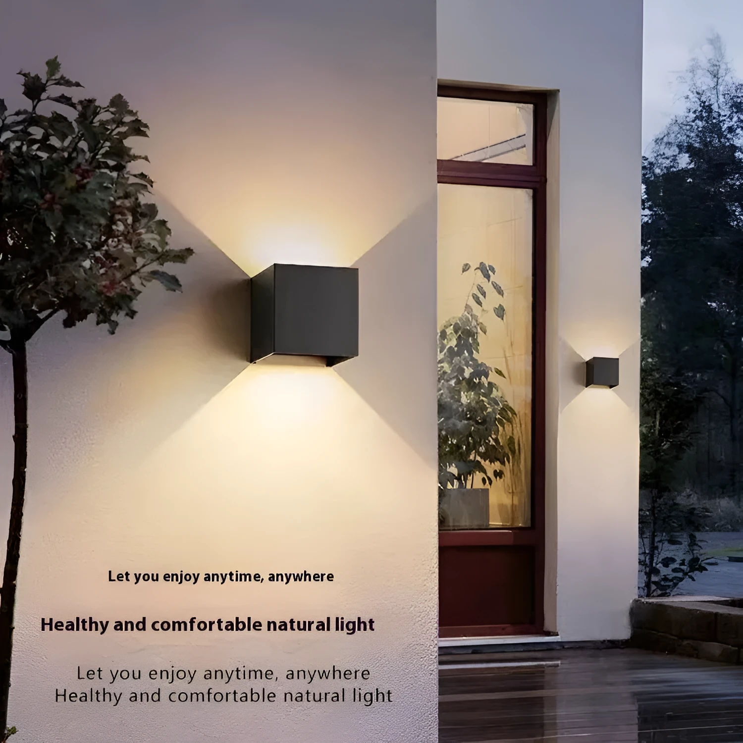 Black outdoor waterproof wall lamp with aluminium body and warm 6W LED light