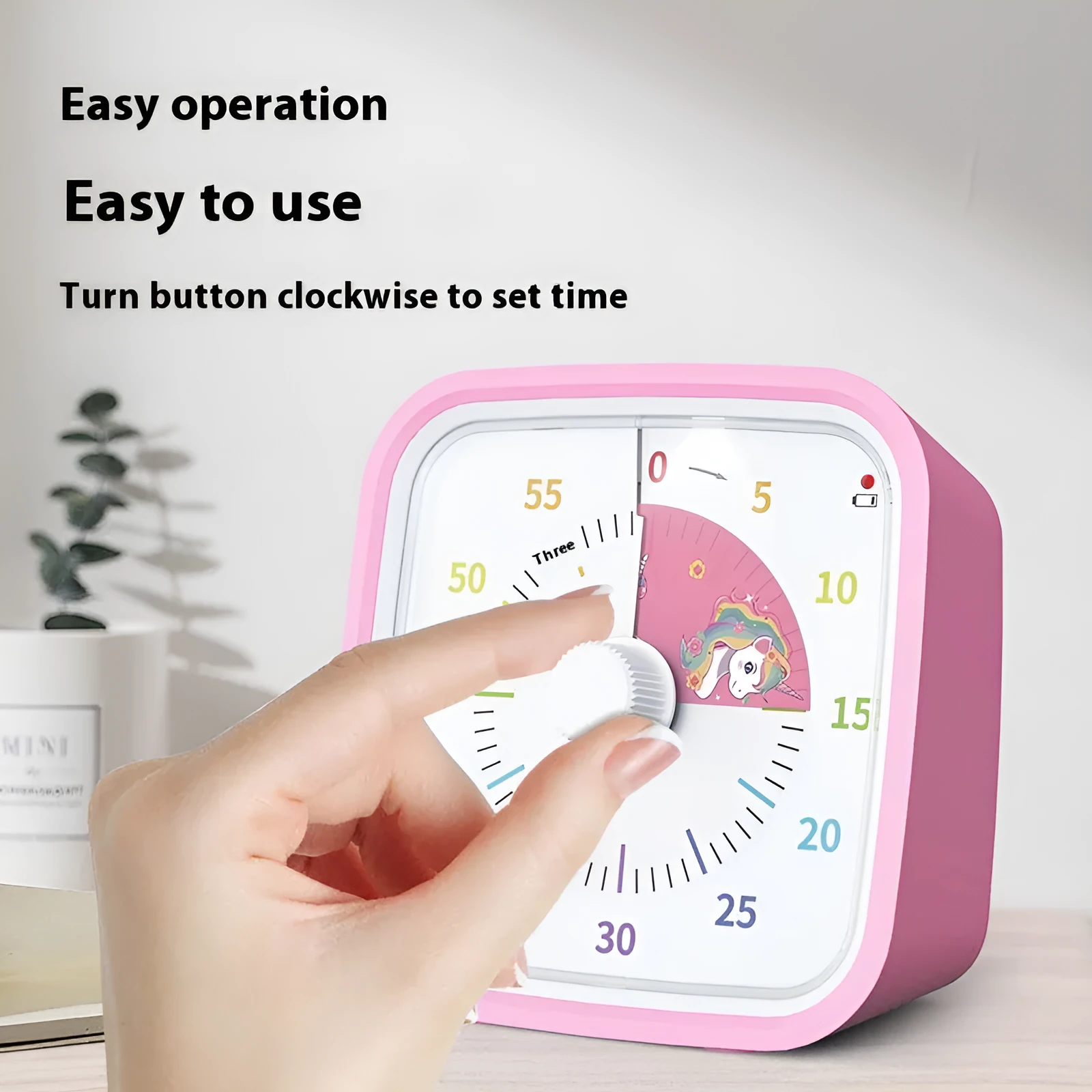 Anti-fall cartoon children's mute timer alarm clock with plastic shell in blue rainbow colour, compact 10x10x6cm size
