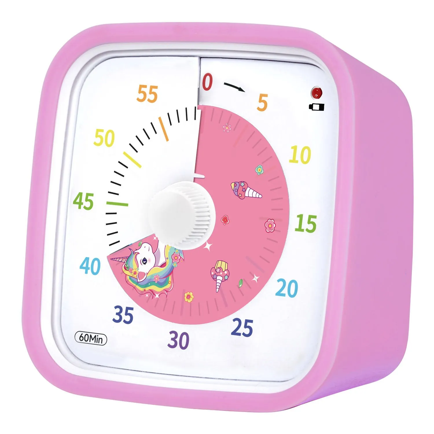 Anti-fall cartoon children's mute timer alarm clock with plastic shell in blue rainbow colour, compact 10x10x6cm size