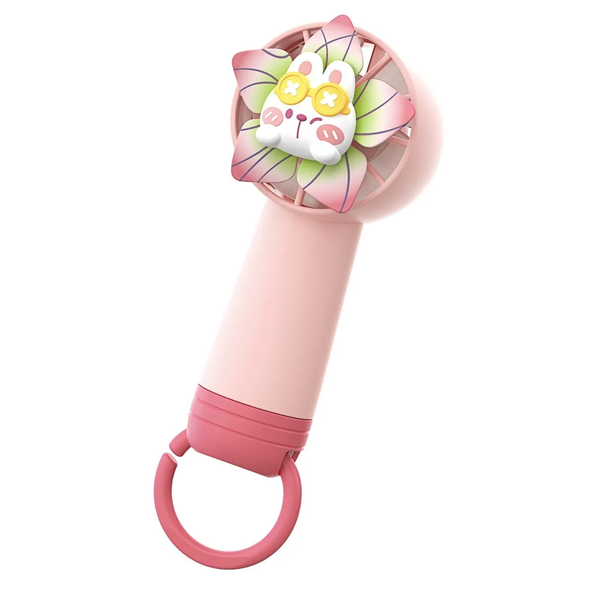 Portable creative cartoon handheld fan in plastic, 6x5.4x14.8cm, available in Green, Pink, and Yellow