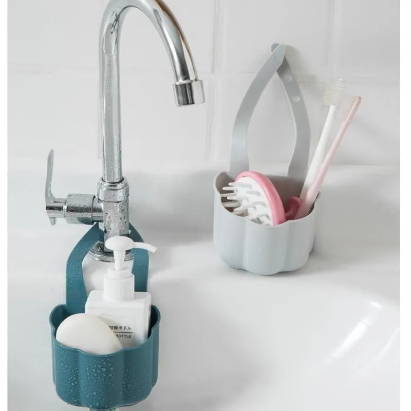 Nordic style plastic sink drain basket in dark blue, 20cm length kitchen storage organiser