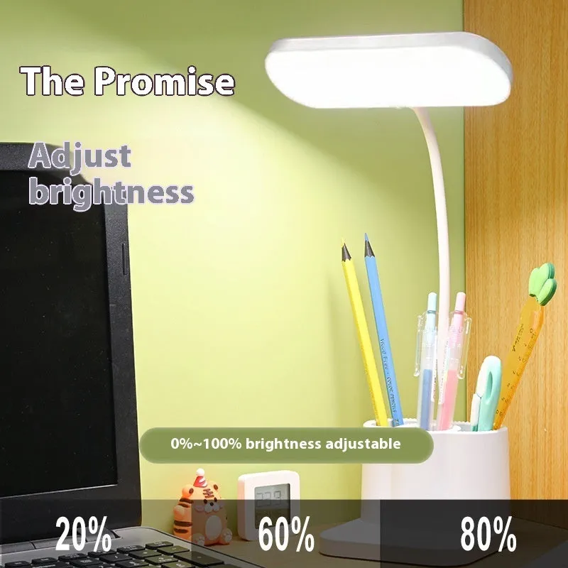 Children's LED table lamp with pen container and touch dimming, USB plug-in, plastic body