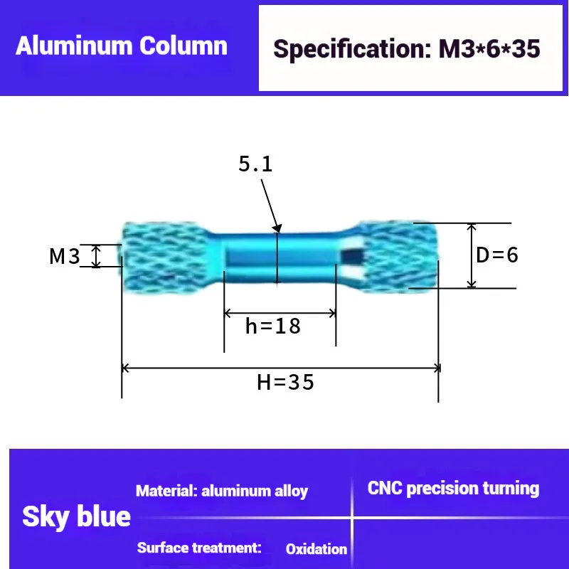 Aluminium alloy non-slip M3 column for FPV rack mesh mounting, multiple lengths and colours