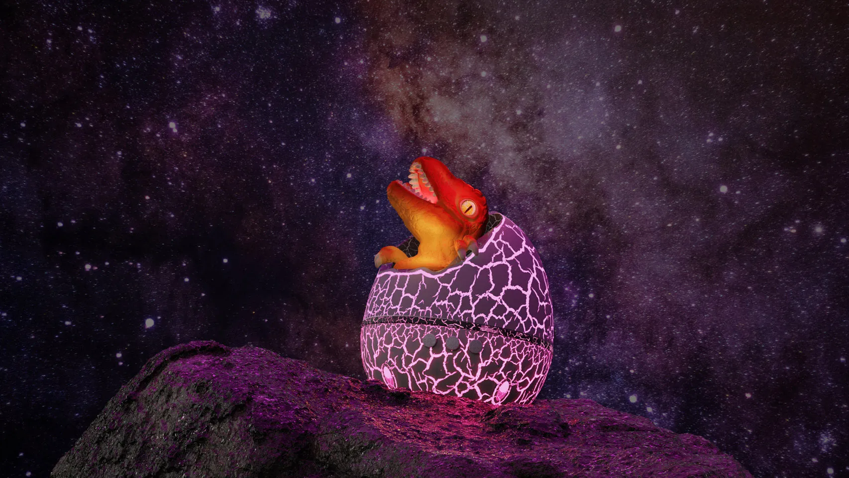 Brown cracked translucent dinosaur egg starry sky projection light with adjustable angle and night light
