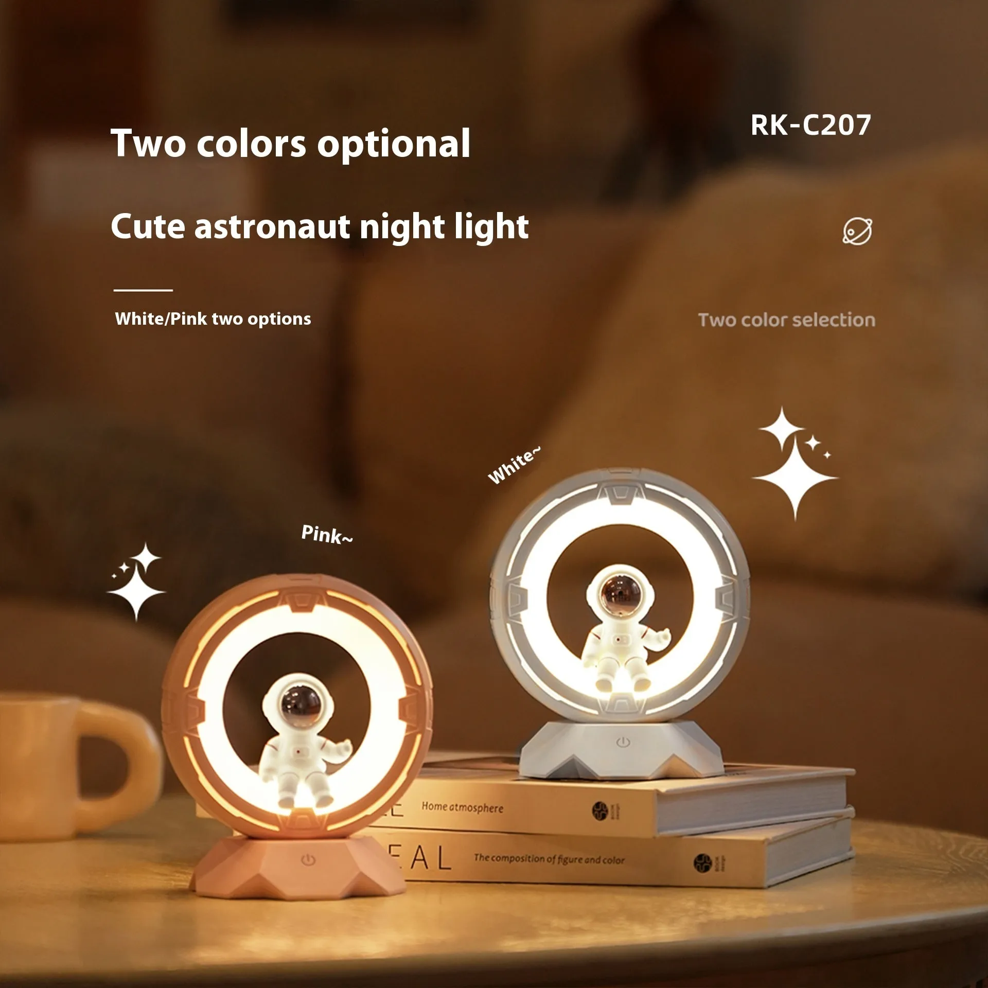 Creative astronaut LED small night lamp in white, 4.4W, compact tabletop size 12.8x10.2x15cm