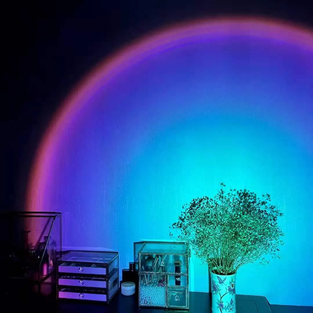 USB rechargeable rainbow sunset projection lamp with push-button switch