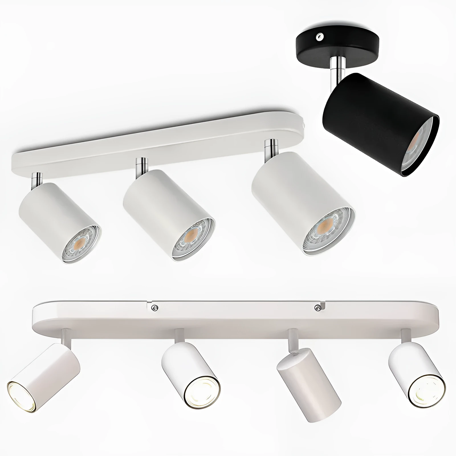 Ceiling anti-glare lamp with aluminium shell in white finish, three-head configuration, modern style