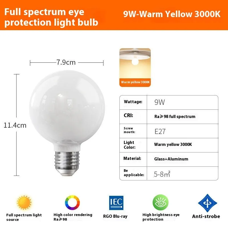 E27 LED bulb with full spectrum globe, 3W-15W tricolor variable light for bedroom eye protection
