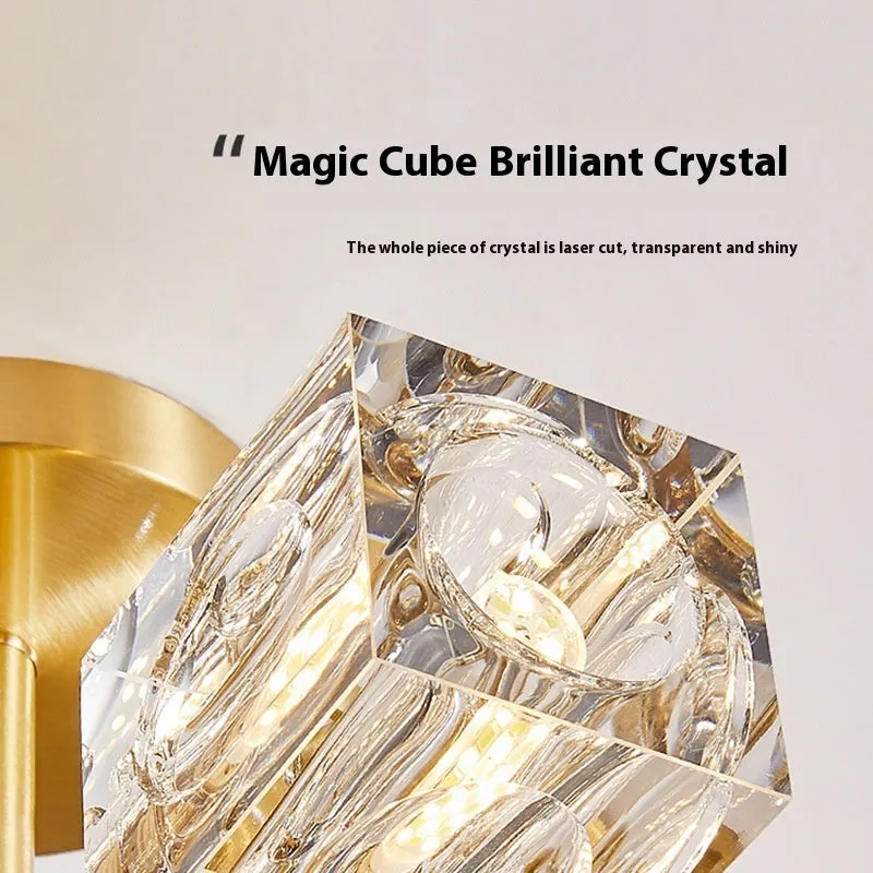 Copper crystal ceiling lamp 6 head with black gold wipe finish and three colour variable light for home