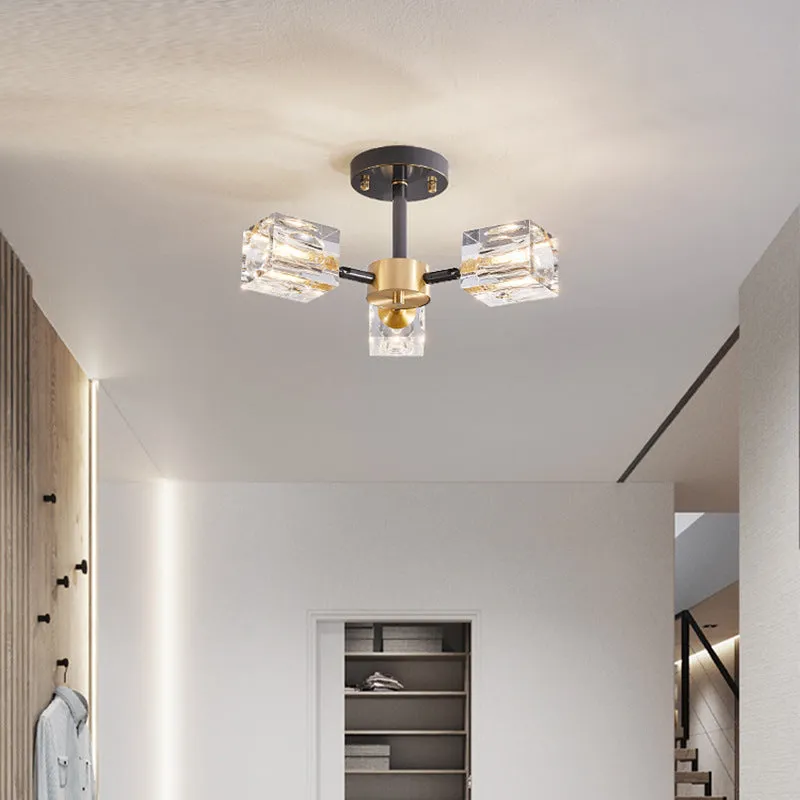 Copper crystal ceiling lamp 6 head with black gold wipe finish and three colour variable light for home