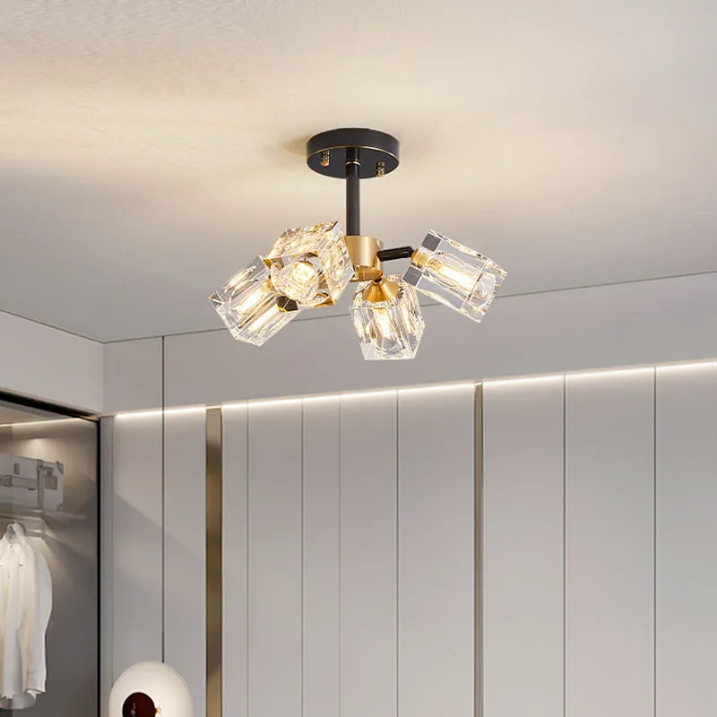 Copper crystal ceiling lamp 6 head with black gold wipe finish and three colour variable light for home
