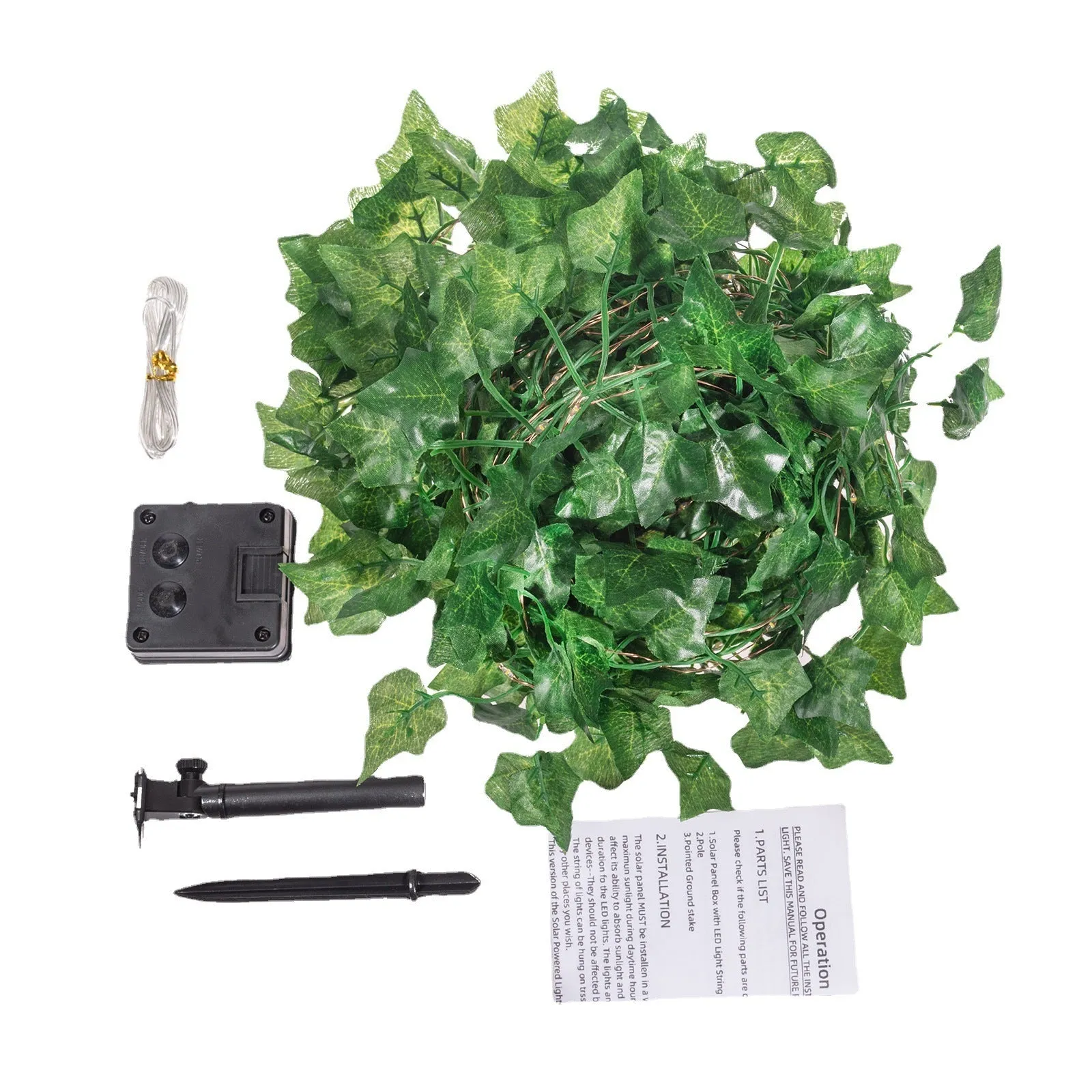 Solar rattan ivy sweet potato leaf garden string lights with copper wire and IP65 outdoor protection