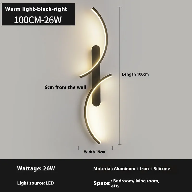 Minimalist black line wall lamp with three-colour light, available in 60cm 80cm 100cm lengths for living room or bedroom
