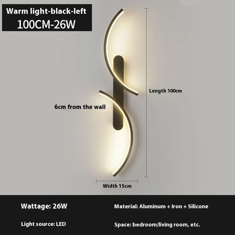 Minimalist black line wall lamp with three-colour light, available in 60cm 80cm 100cm lengths for living room or bedroom