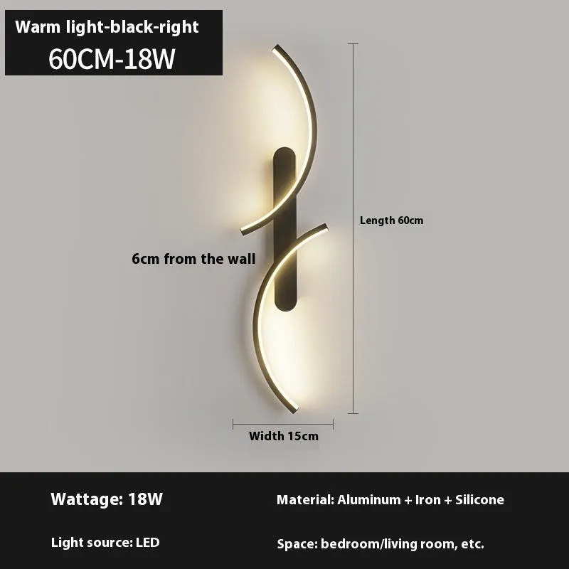 Minimalist black line wall lamp with three-colour light, available in 60cm 80cm 100cm lengths for living room or bedroom