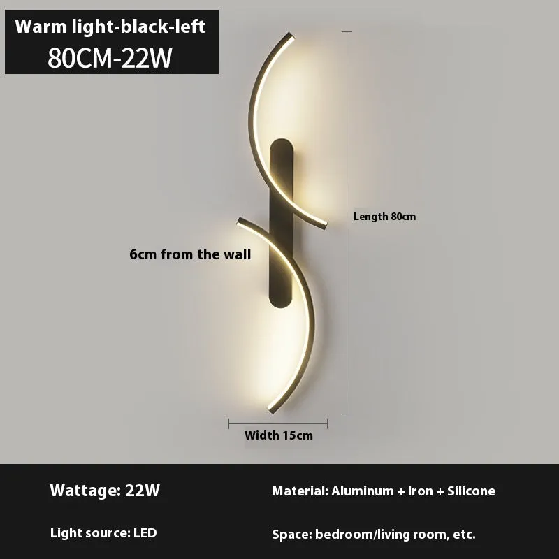 Minimalist black line wall lamp with three-colour light, available in 60cm 80cm 100cm lengths for living room or bedroom