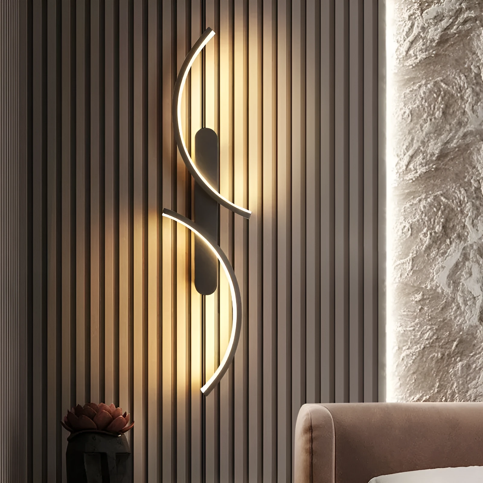 Minimalist black line wall lamp with three-colour light, available in 60cm 80cm 100cm lengths for living room or bedroom
