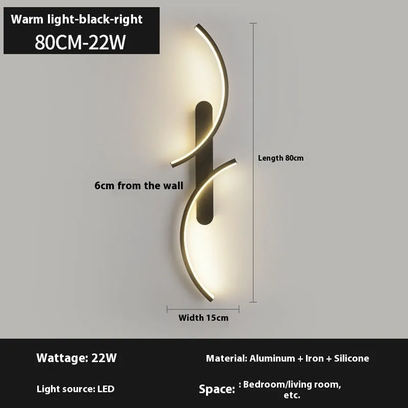 Minimalist black line wall lamp with three-colour light, available in 60cm 80cm 100cm lengths for living room or bedroom