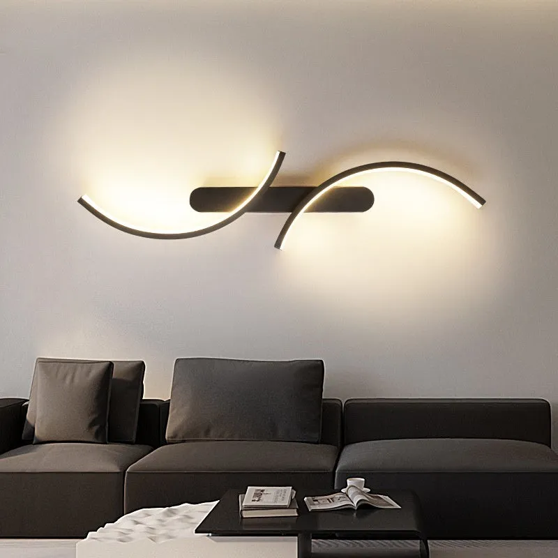 Minimalist black line wall lamp with three-colour light, available in 60cm 80cm 100cm lengths for living room or bedroom