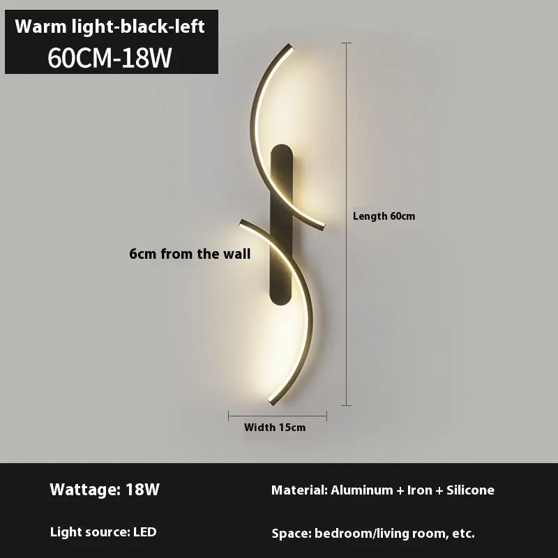 Minimalist black line wall lamp with three-colour light, available in 60cm 80cm 100cm lengths for living room or bedroom