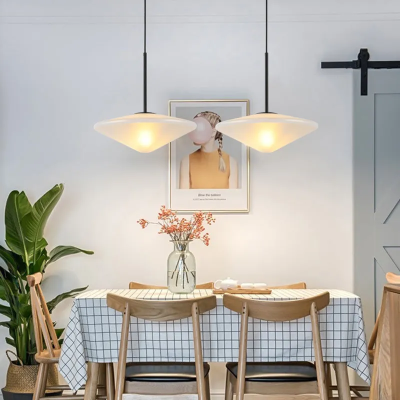 Nordic post-modern light luxury UFO glass chandelier in 35cm size with clear glass shade for ceiling installation