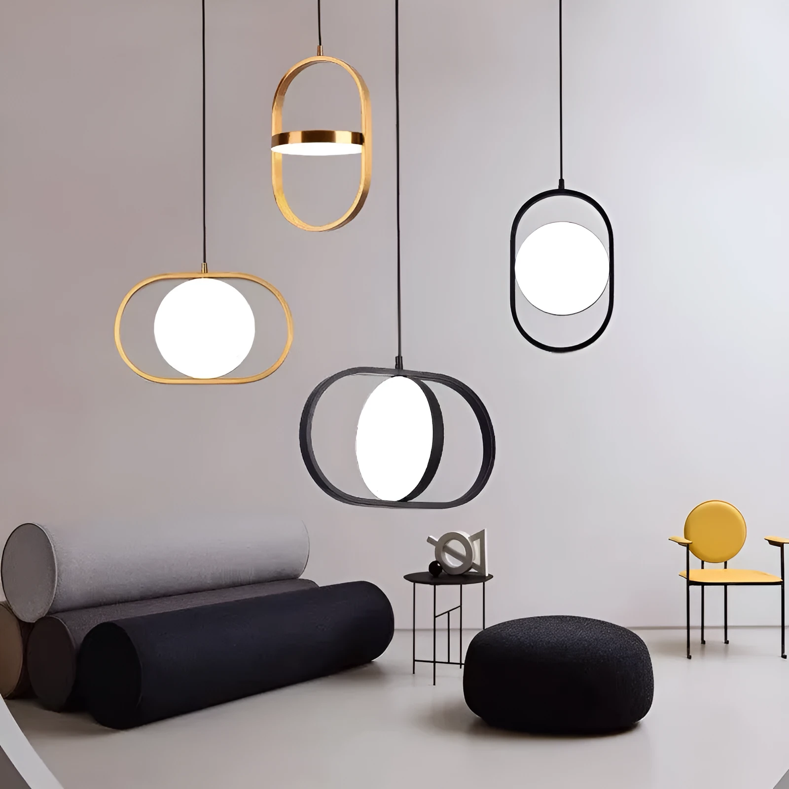 Nordic bedside lamp with reversible magic eye and integrated power strip in black horizontal style