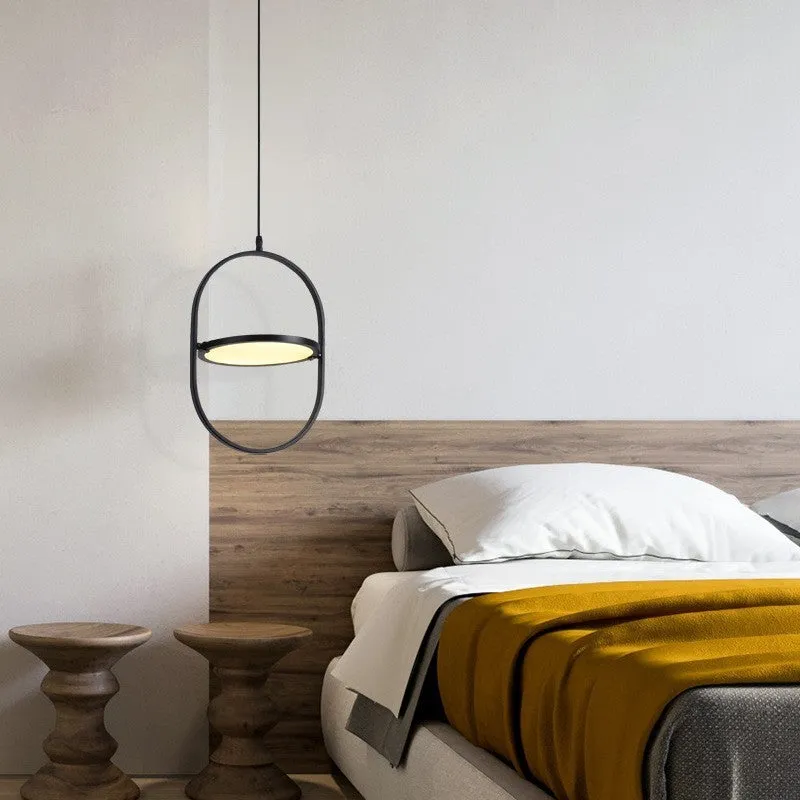 Nordic bedside lamp with reversible magic eye and integrated power strip in black horizontal style