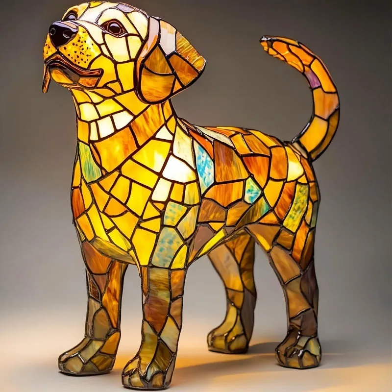 Resin golden retriever standing LED night lamp modern art carving 19x16x18 cm