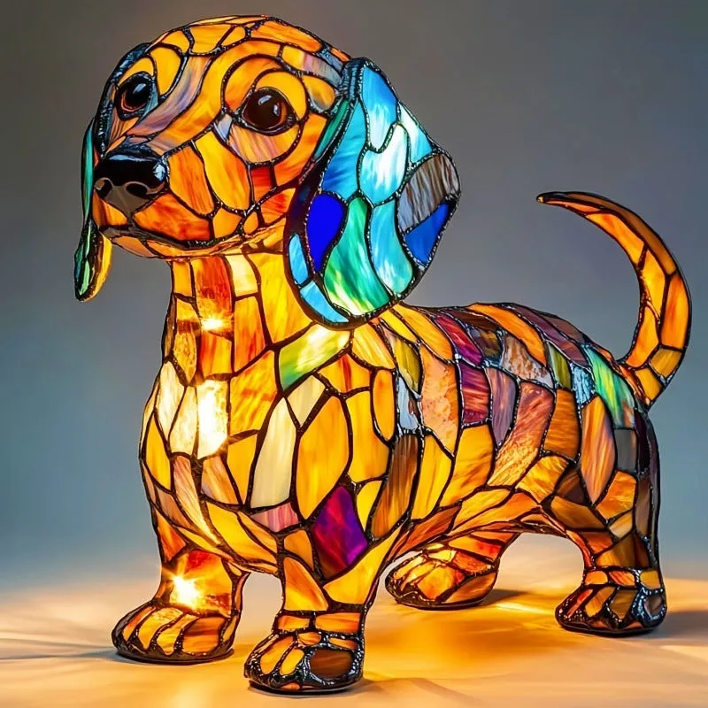 Resin golden retriever standing LED night lamp modern art carving 19x16x18 cm